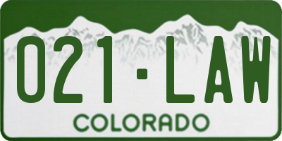 CO license plate 021LAW