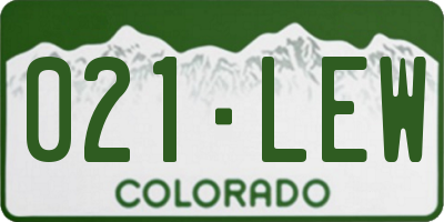 CO license plate 021LEW