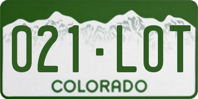 CO license plate 021LOT