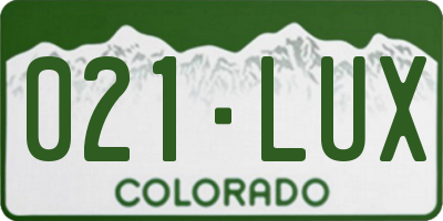 CO license plate 021LUX