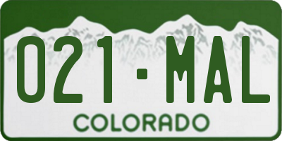 CO license plate 021MAL