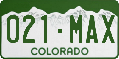 CO license plate 021MAX