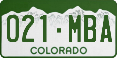 CO license plate 021MBA