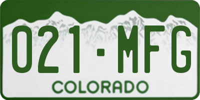 CO license plate 021MFG