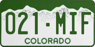CO license plate 021MIF