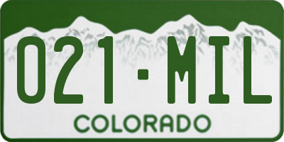CO license plate 021MIL