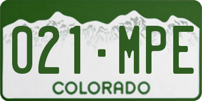 CO license plate 021MPE