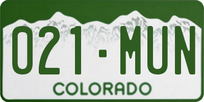 CO license plate 021MUN