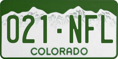 CO license plate 021NFL