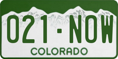 CO license plate 021NOW