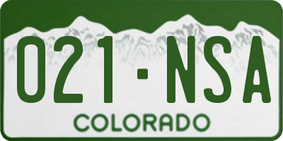 CO license plate 021NSA
