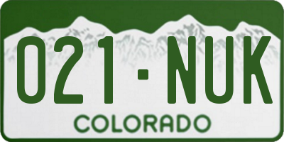 CO license plate 021NUK
