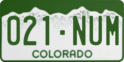 CO license plate 021NUM