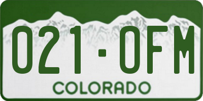 CO license plate 021OFM