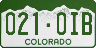 CO license plate 021OIB