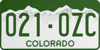 CO license plate 021OZC