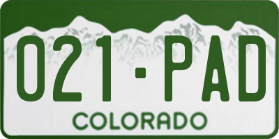 CO license plate 021PAD