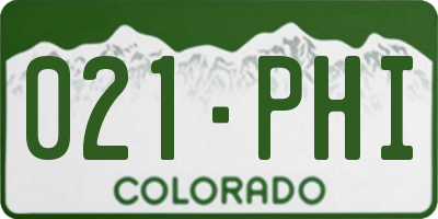 CO license plate 021PHI