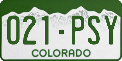 CO license plate 021PSY