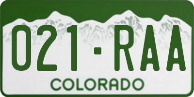 CO license plate 021RAA