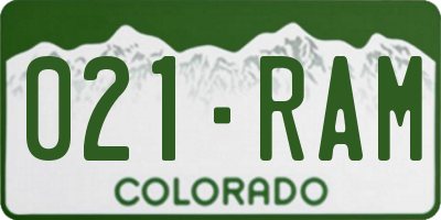 CO license plate 021RAM