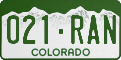 CO license plate 021RAN