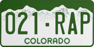 CO license plate 021RAP