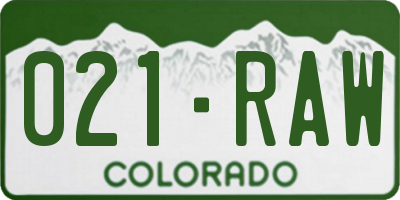 CO license plate 021RAW