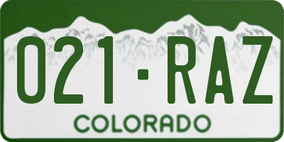 CO license plate 021RAZ