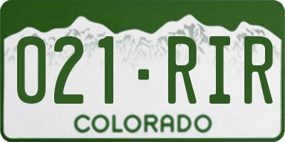 CO license plate 021RIR