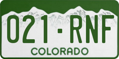 CO license plate 021RNF