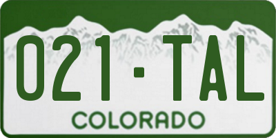 CO license plate 021TAL