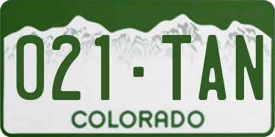 CO license plate 021TAN