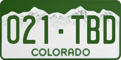 CO license plate 021TBD