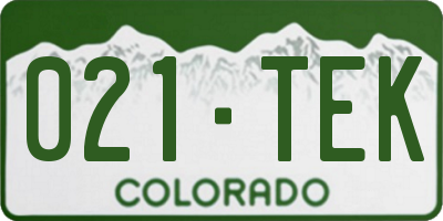CO license plate 021TEK