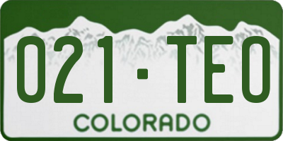 CO license plate 021TEO