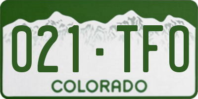 CO license plate 021TFO