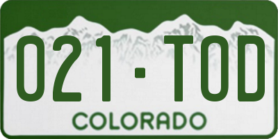 CO license plate 021TOD
