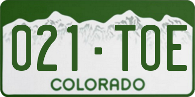 CO license plate 021TOE