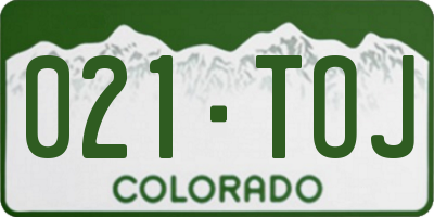 CO license plate 021TOJ