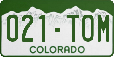 CO license plate 021TOM