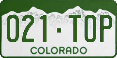 CO license plate 021TOP