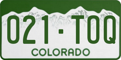 CO license plate 021TOQ
