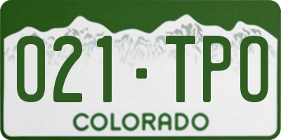 CO license plate 021TPO