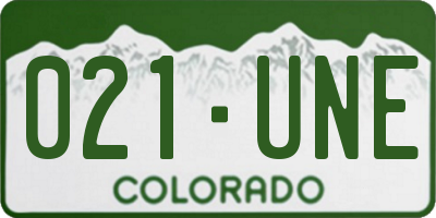 CO license plate 021UNE
