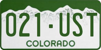 CO license plate 021UST