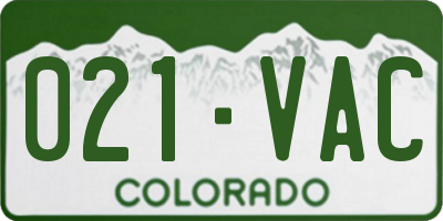 CO license plate 021VAC