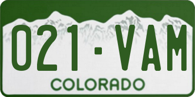 CO license plate 021VAM