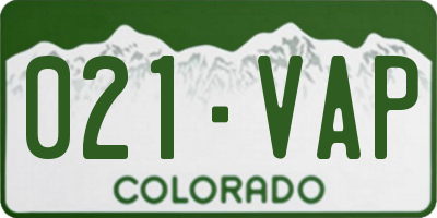 CO license plate 021VAP