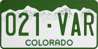 CO license plate 021VAR